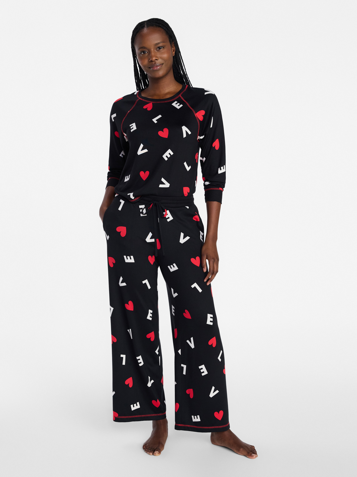 Joyspun Women's Cozy Lounge Collection Hacci Long Sleeve Top and Pants Pajama Set, 2-Piece, Sizes XS-3X