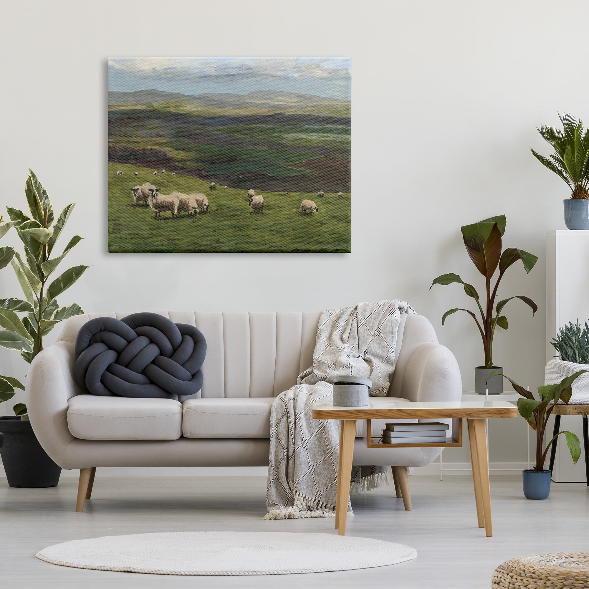 Stupell Industries Flock of Sheep Grazing Animals & Insects Painting Gallery Wrapped Canvas Art Print Wall Art, 48 x 36