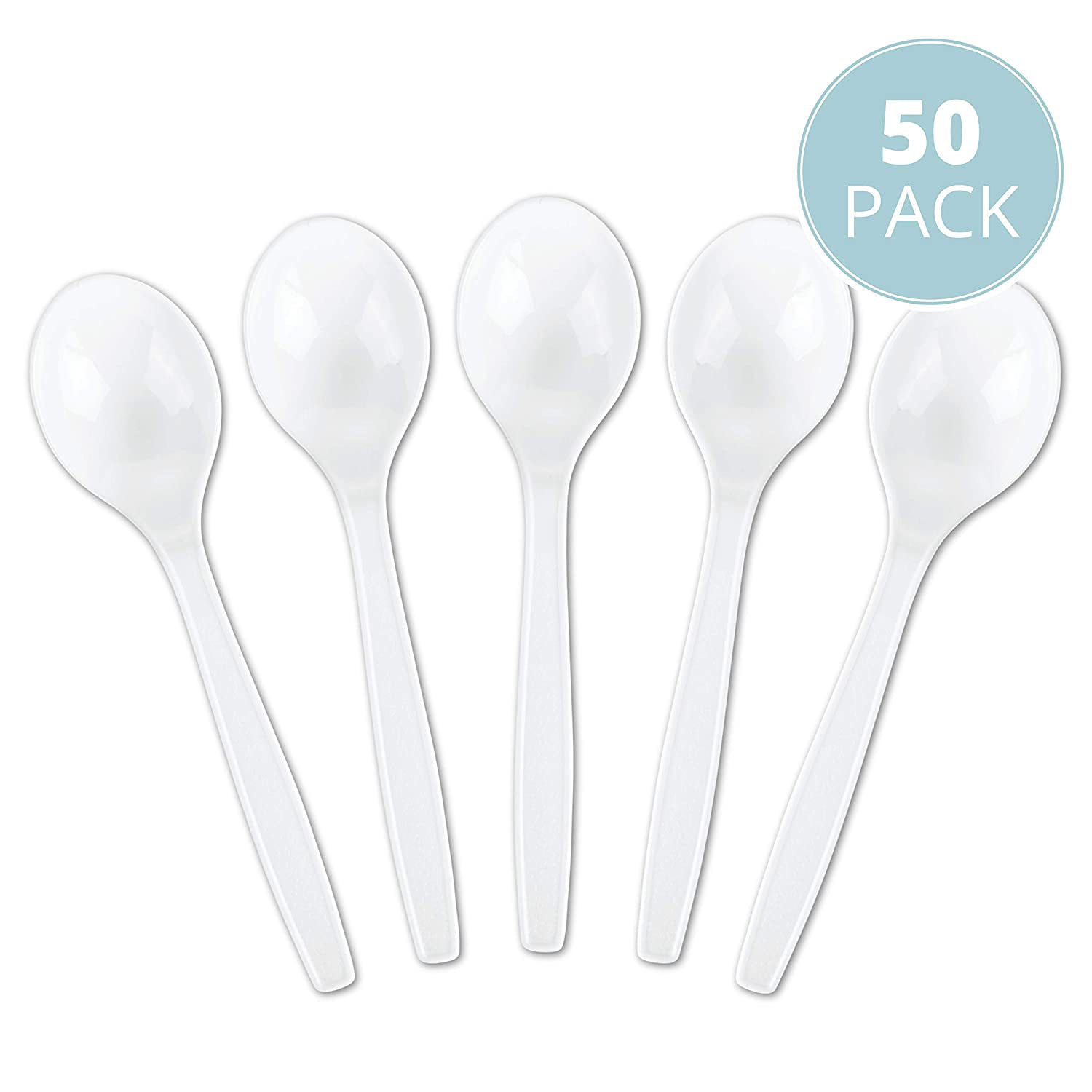 50-Pack Clear Plastic Cutlery Disposable Soup Spoons Reusable 