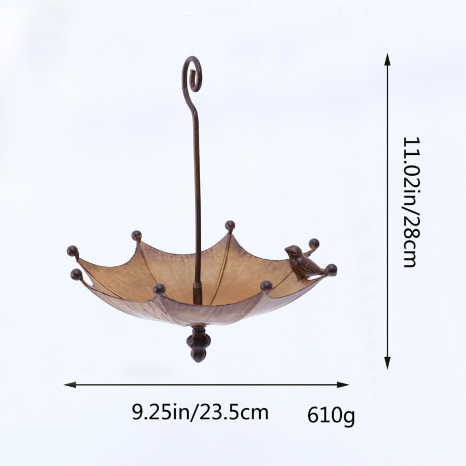 JWZZYD Umbrella Shaped Metal Hanging Bird Feeder, Rustic Umbrella Bird Bath Pendant for Hummingbird & Bird Lovers Gift, Decorative Wild Bird Feeder Platform for Outdoor Garden Yard Patio, 1 Pack
