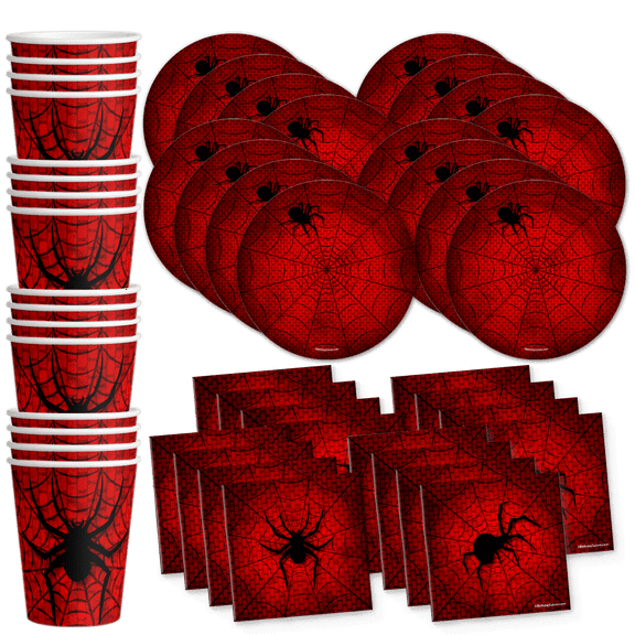 Spiderweb Superhero Birthday Party Supplies Set Plates Napkins Cups Tableware Kit for 16