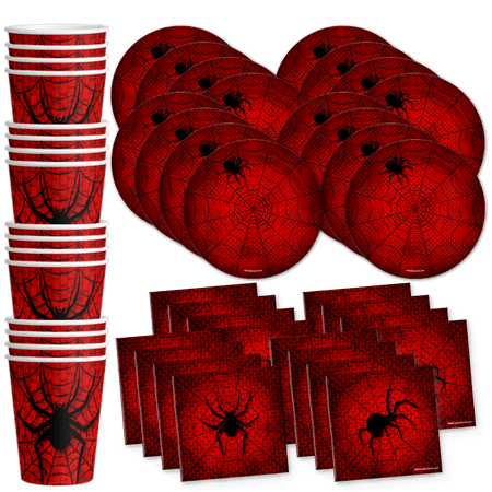 Spiderweb Superhero Birthday Party Supplies Set Plates Napkins Cups Tableware Kit for 16