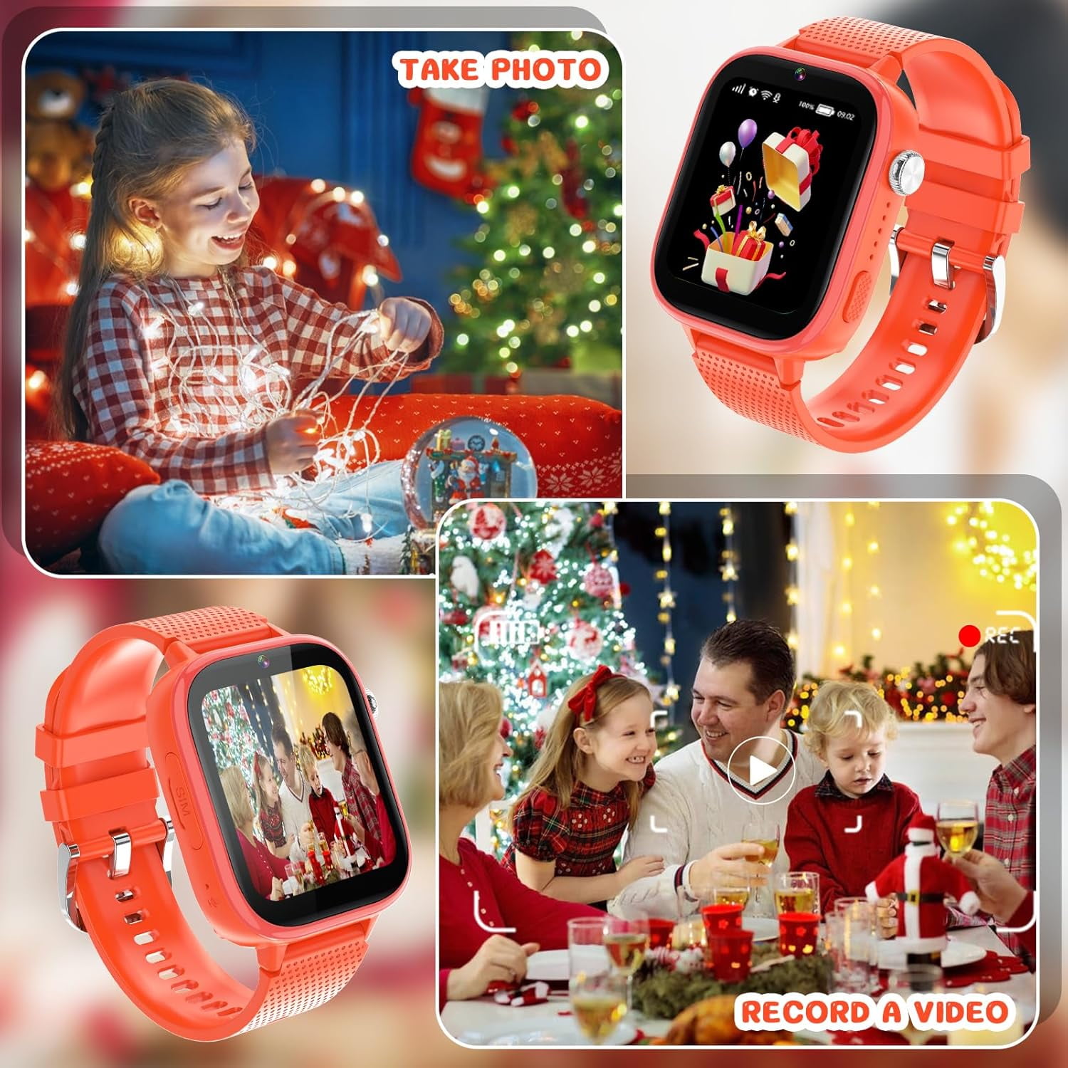 SHANNA 4G Kids Smart Watch GPS Tracker - Smartwatch with 2-Way Call Video Calling Voice Chat SOS Class Mode Pedometer Puzzle Games Wi-Fi Touch Screen Alarm Clock Smartwatches for Boys Girl, Orange