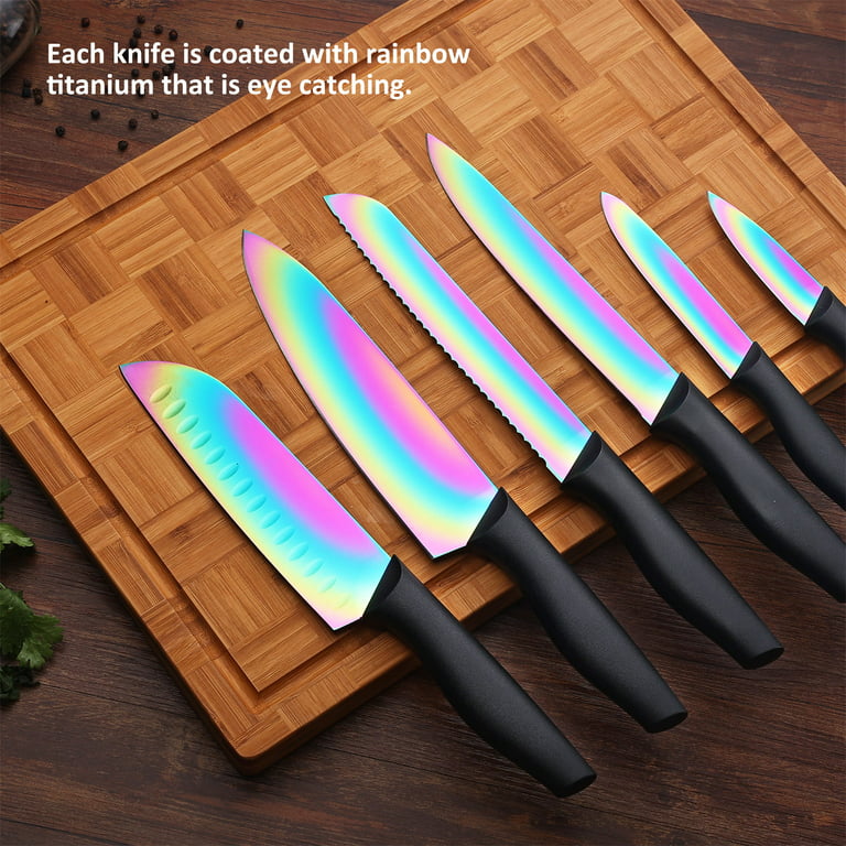 MICHELANGELO Kitchen Knife Set 10 Piece, Rainbow Knife Set for Kitchen,  High Carbon Stainless Steel Kitchen Knives Set, Dishwasher Safe, Colorful