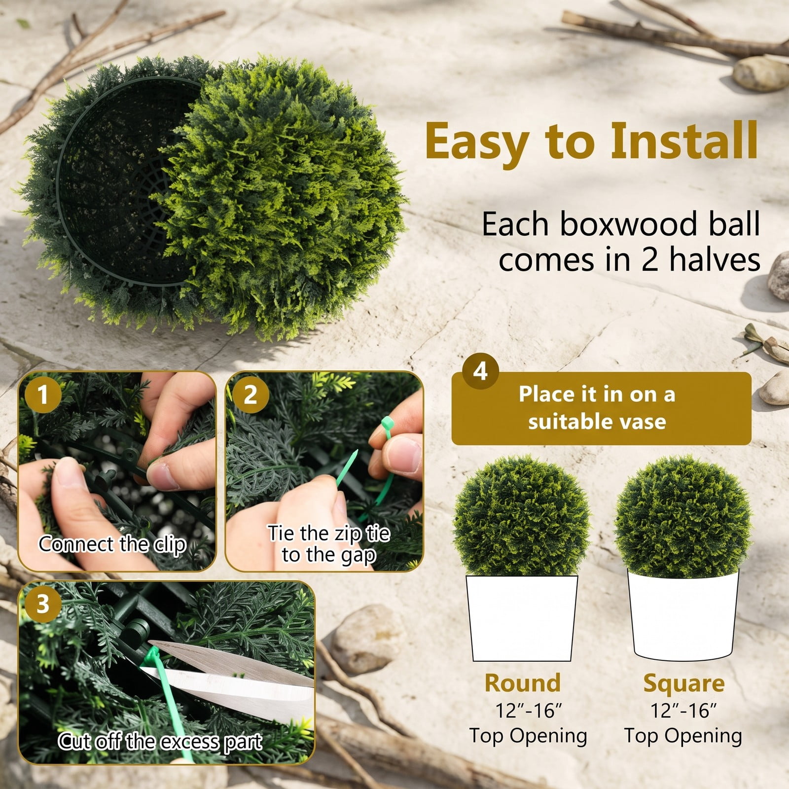 ALPULON 2 Pieces 22 Inch Faux Boxwood Topiary Balls, Indoor Outdoor Artificial Decorative Balls for Patio Garden Front Door Balcony and Backyard, Green