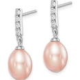 thumbnail image 2 of Sterling Silver Rhodium-Plated 8-9mm Pink Fwc Pearl Cz Post Dangle Earrings Made In China qe15360, 2 of 5