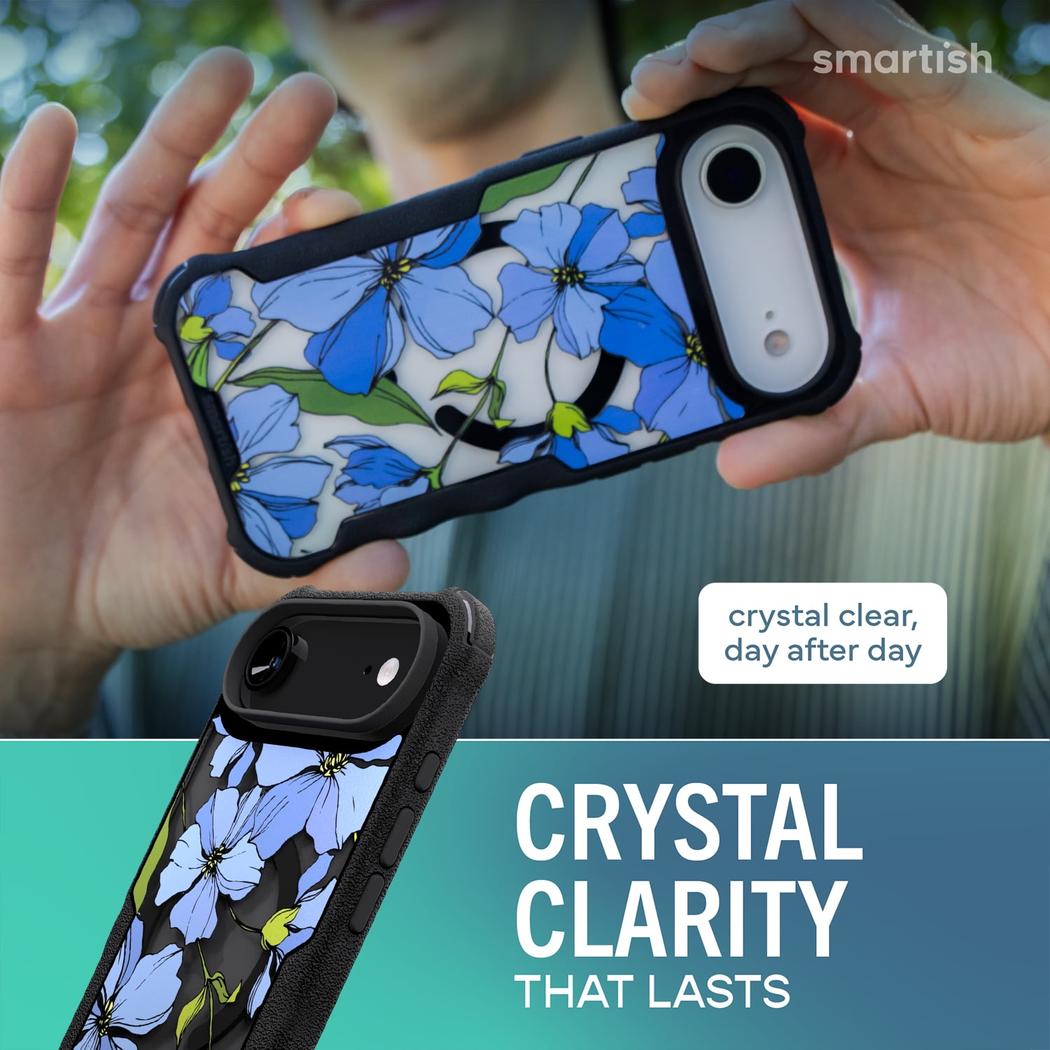 Smartish® iPhone 17 Air MagSafe Case - Gripzilla Protective Magnetic Clear Case [Rugged + Tough] Heavy Duty Grip - Anti-Yellowing Drop Tested Cover for Apple iPhone 17 Air - Blue Blossoms