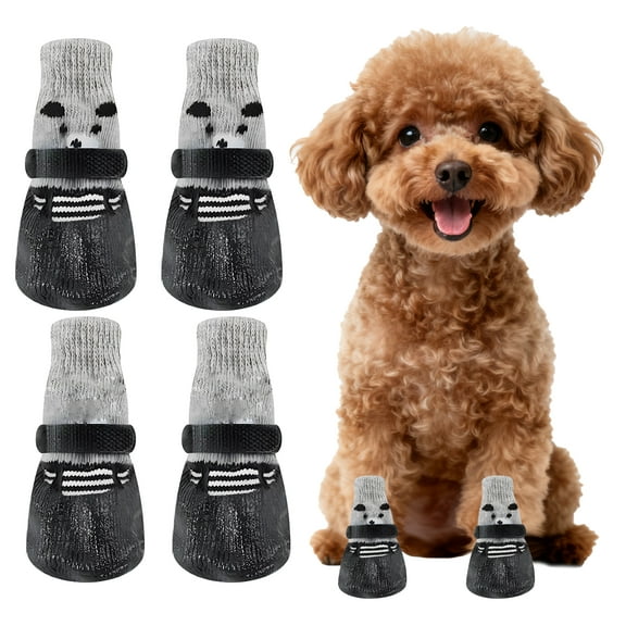 TELOLY 4Pcs Dog Socks,Bear Pattern Paw Socks,Dog Clothes for Small Medium Pets Dogs,Black