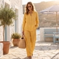 thumbnail image 4 of Stralyhd Womens 2 Piece Set Cotton Linen Lounge Sets 2026 Fall Airport Travel Matching Sets Cozy Teacher Daily outfits with Pockets Gold S, 4 of 7