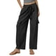 thumbnail image 1 of Pantalones de lino Pantalones cargo elásticos de cintura alta con cordón para mujer, 1 of 6