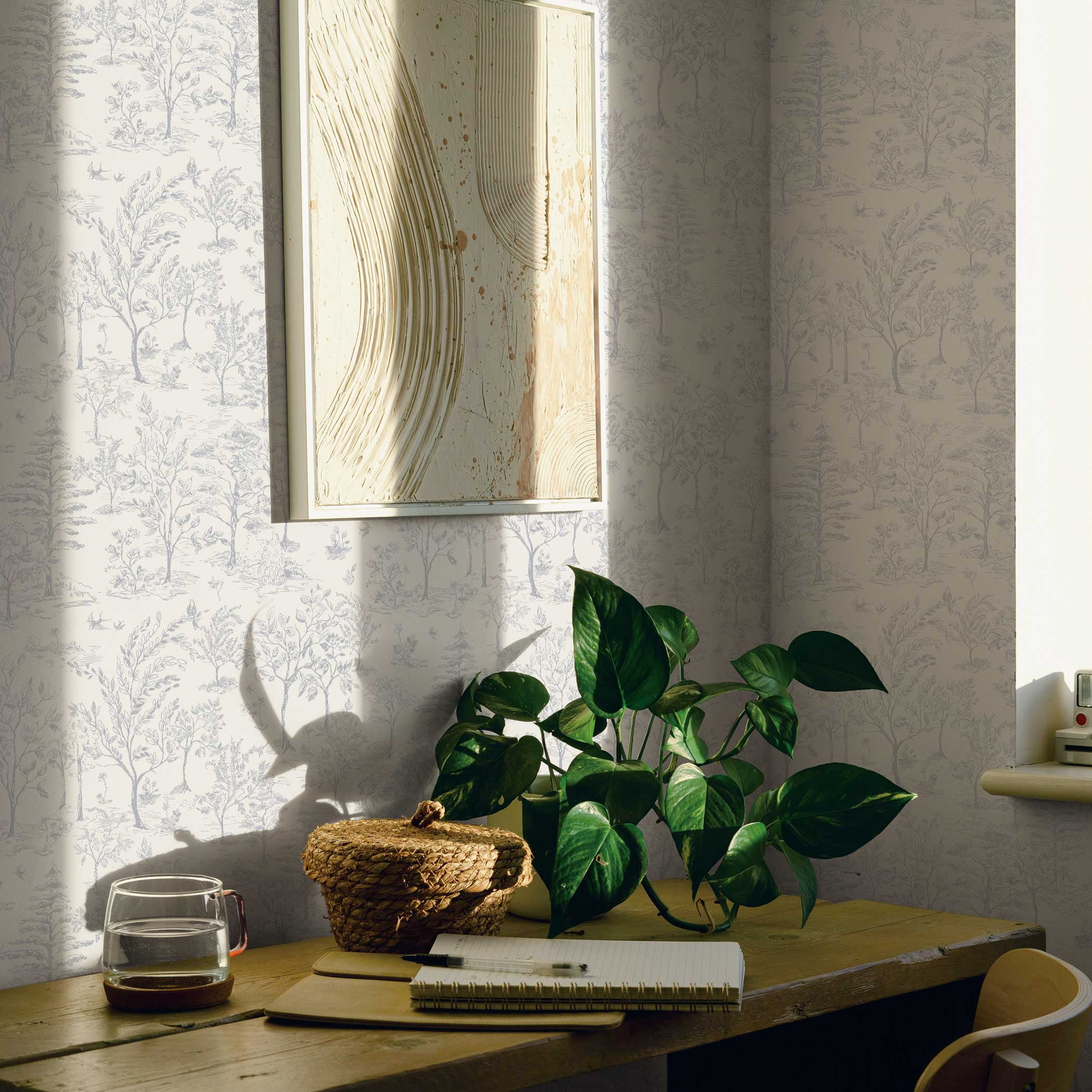 Tempaper Arbor Toile Blue Removable Peel and Stick Wallpaper, 20.5" X 16.5'