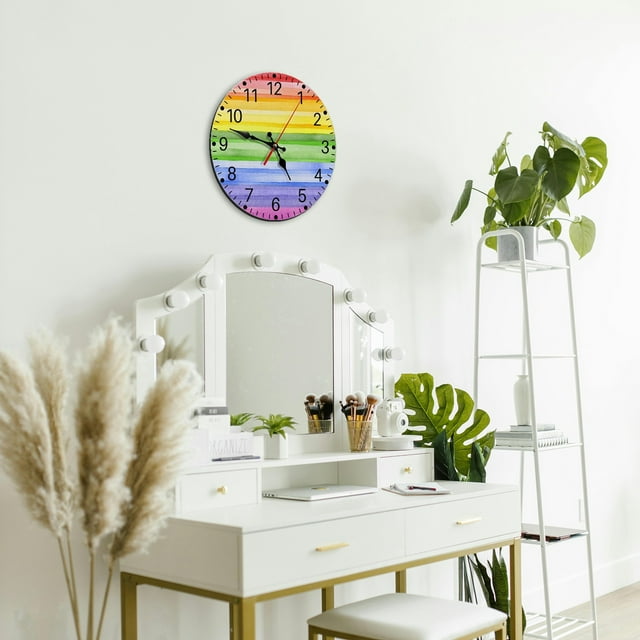 Style Wall Clock for Living Room Bedroom 24 Hour Display Modern Density Board Hanging Clock with Design