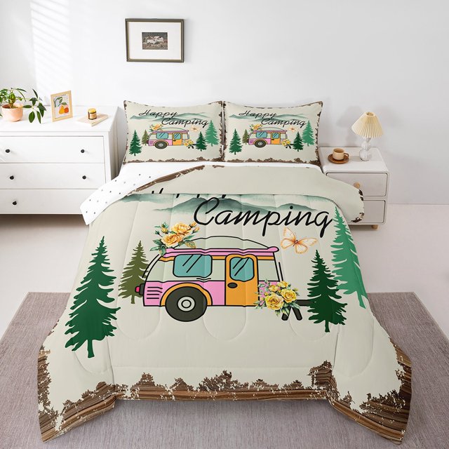 Erosebridal Camper Rv Car Bedding Twin Comforter Set,Floral Butterfly Down Comforter,Kawaii Decor,Reversible,Lightweight,2-Piece