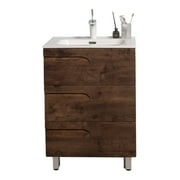 Eviva Joy 24" Rosewood Freestanding Bathroom Vanity w/ White Integrated Top
