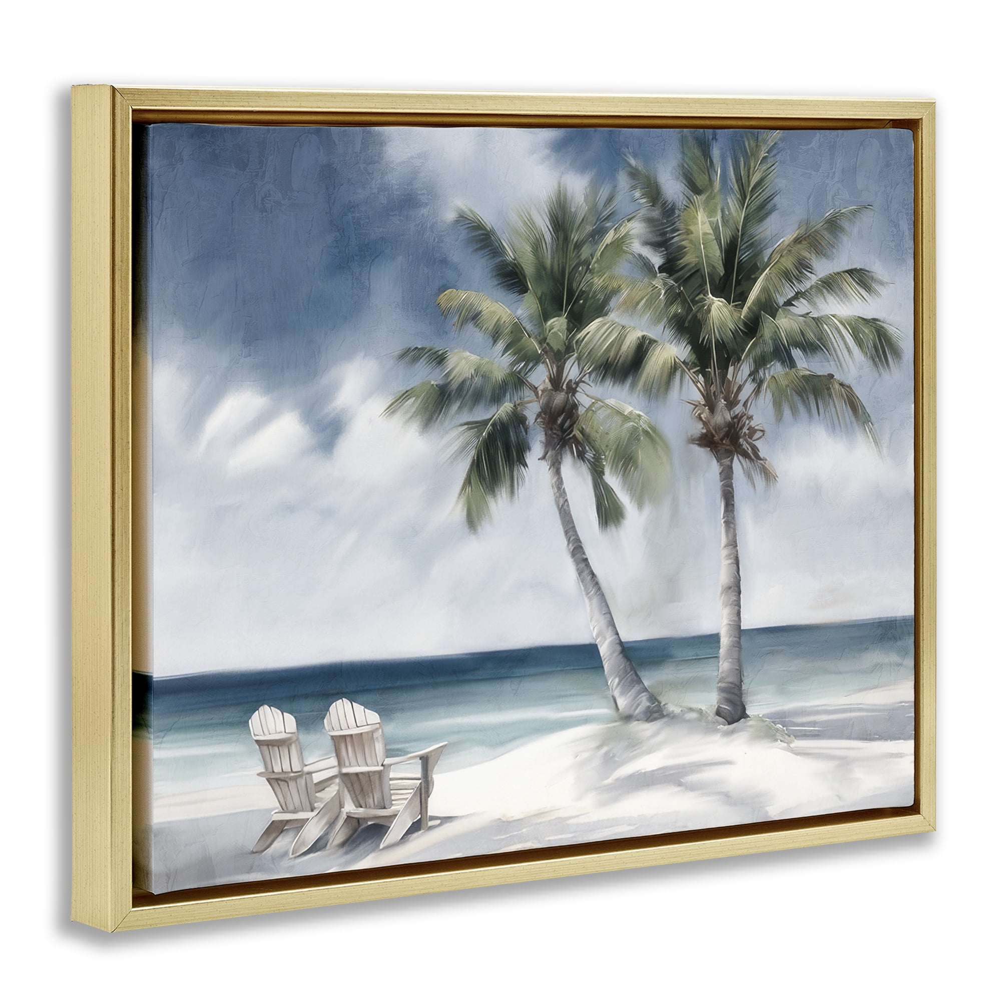 Stupell Industries Peaceful Tropical Landscape Coastal Painting Gold Floater Framed Canvas Art Print Wall Art, 31 x 25