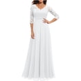 thumbnail image 5 of Sakmal Evening Summer Dresses for Women A Line White Party Maxi Dress 3/4 Sleeve V Neck Lace Dresses, 5 of 8