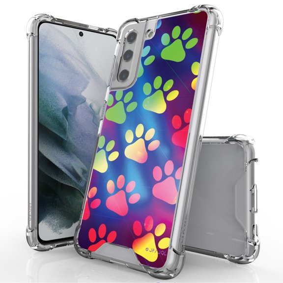 ANJ  Hybrid Slim Hard Back Cover Case Flexible Bumper for Samsung Galaxy S21 - Colorful Paws