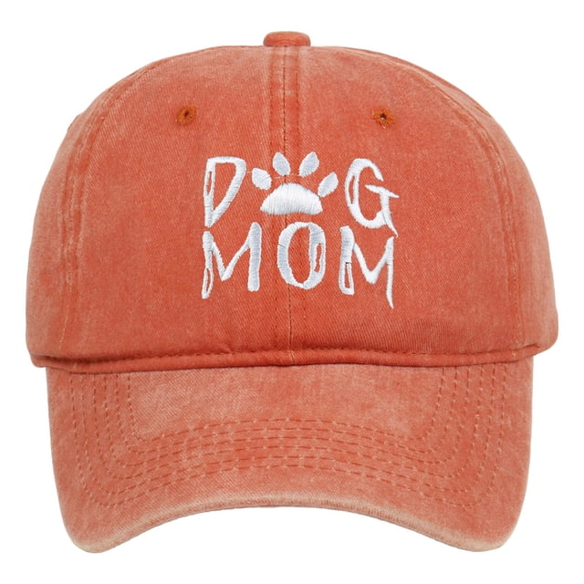 GDREDA Men's Hat Dog Mom Embroidered Washed Baseball Cap Outdoor Adjustable Sun Hat For Women,Orange