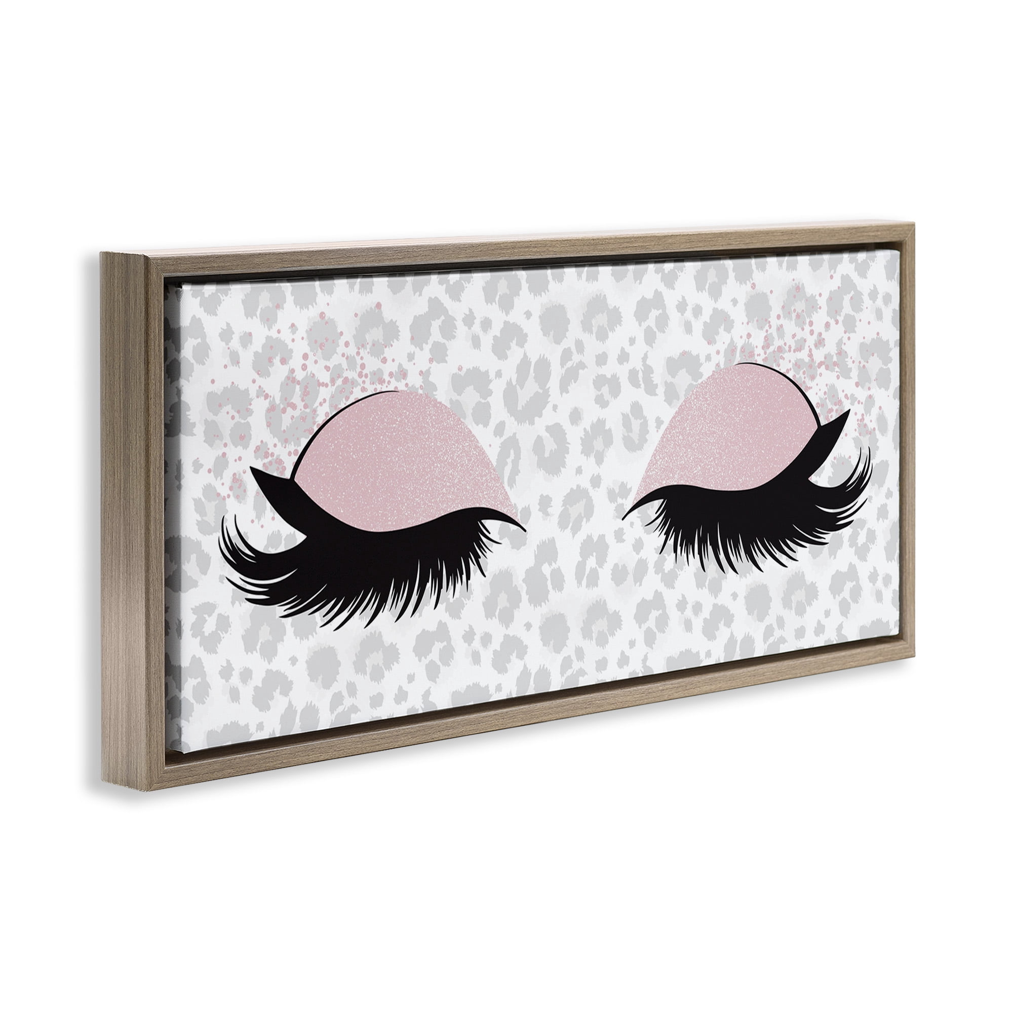 Stupell Industries Glam Makeup Leopard Pattern Beauty & Fashion Painting Brown Floater Framed Canvas Art Print Wall Art, 31 x 14