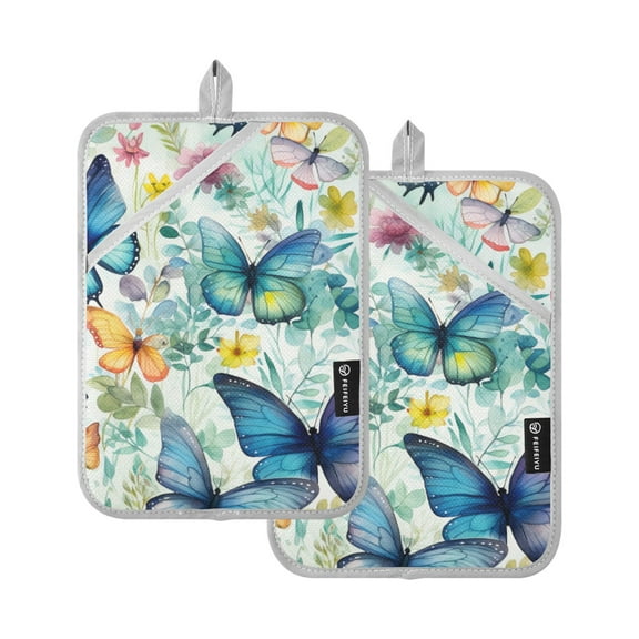 Butterfly Floral Pot Holders Set of 2 Heat Resistant Kitchen Oven Gloves Potholder Cooking Baking Microwave Mitts