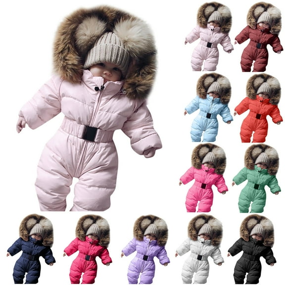 Mepaouo Infant Romper Coat Girls Boys Outerwear Down Jacket Baby Hooded Snowsuit Jumpsuit Puffer Clothes 0-3M