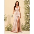 thumbnail image 2 of Vestido de dama de honor YMSHA negro plisado con cuello en V largo satinado 2025, 2 of 7