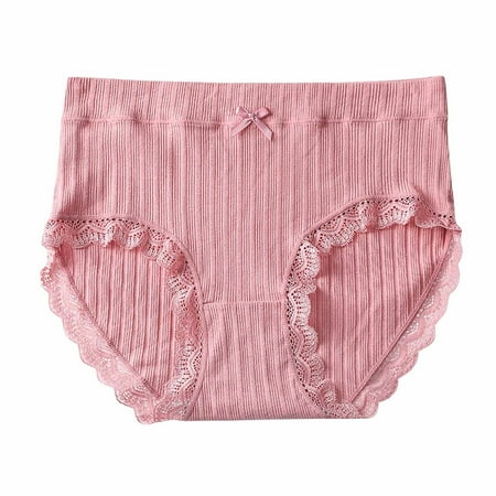 WMTBSRSW High Waiste Bikini Panties for Women Classical Breathable Cotton Underwear Lace Trim Rib Knit Ladies Panty with Bow Full Coverage Boyshort