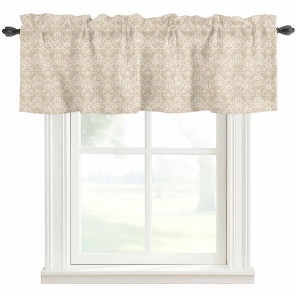 Beige Baroque Kitchen Valances for Windows, Retro Farmhouse Abstract Scroll Floral Bathroom Window Valances 54x18 Inch Rod Pocket Window Treatments Valance Curtains for Living Room Bedroom Decor