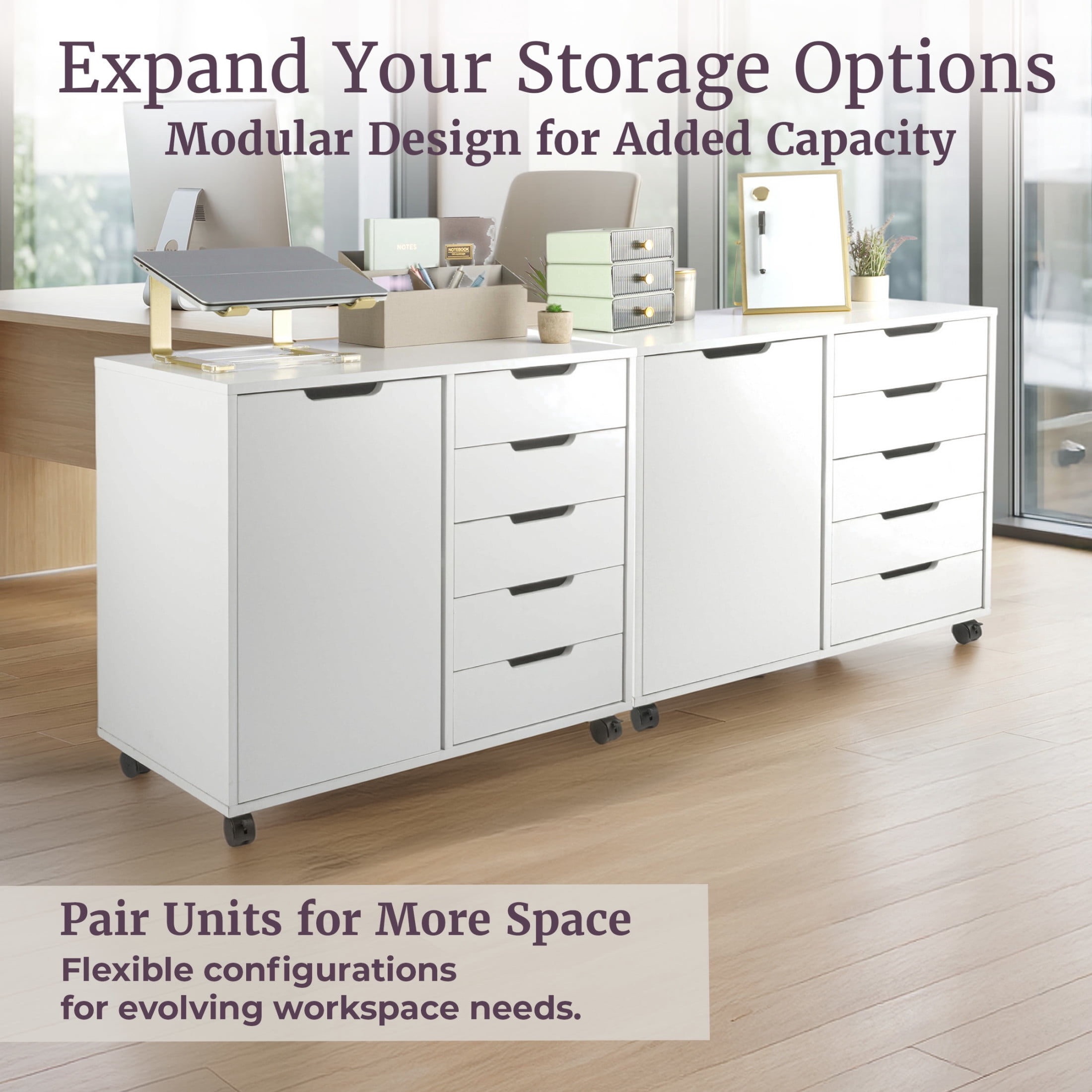Lavish Home 5 Drawer Office Storage Cabinet with Door and Adjustable Shelf (White)
