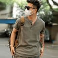 thumbnail image 4 of Camiseta para hombre con cuello, estilo urbano, de algodón, holgada, lisa, para hombre, ropa de calle, informal, tallas grandes, sin logotipo, trashy Y2k Music, 4 of 4