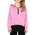 thumbnail image 4 of KAUOD Girls Cropped Hoodies Half Zipper Pullover Sweatshirts Kids Plain Cotton Soft Long Sleeve Jackets Coats with Pockets, 4 of 8