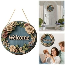 Spring Door Sign Welcome Hanging Navy Blue a - Wooden Door Hanger – Circular Wood Sign for Home Decor Rustic Welcome Sign for Garden Porch Cabin - 1 Spring Door Sign