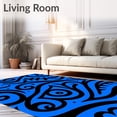thumbnail image 2 of ODIKA 4'x6' Machine Washable Non-Slip Area Rug, Stylized Fern Fronds with Interlocking Wave Stripes and Shapes High Traffic Rug with Pad, Blue, 534342, 2 of 8