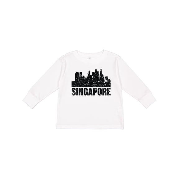 Inktastic Singapore City Skyline with Grunge Boys or Girls Long Sleeve Toddler T-Shirt