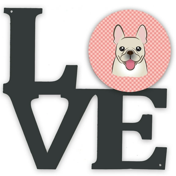 Checkerboard Pink French Bulldog Metal Wall Artwork LOVE