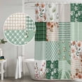 thumbnail image 5 of Boho Spring Floral Shower Curtain, Waterproof Shower Curtains for Bathroom, Retro Flowers Plants Patchwork Grid Green Washable Fabric Bathtub Curtain Set Bath Decor with 12 Hooks Extra Long 72"x96", 5 of 8
