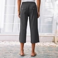 thumbnail image 5 of ABATAB Cotton Linen Pants for Women Wide Leg Lounge Cropped Trousers Drawstring Summer Beach Capri Trousers Outfits, 5 of 6