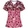 thumbnail image 2 of Jinhomg Womens Plus Size Scrubs Tops Elegant Cute Floral Print Nursing Uniform Lightweight Comfy Short Sleeve V-Neck Tunic Blouse with Pockets Red XL, 2 of 5