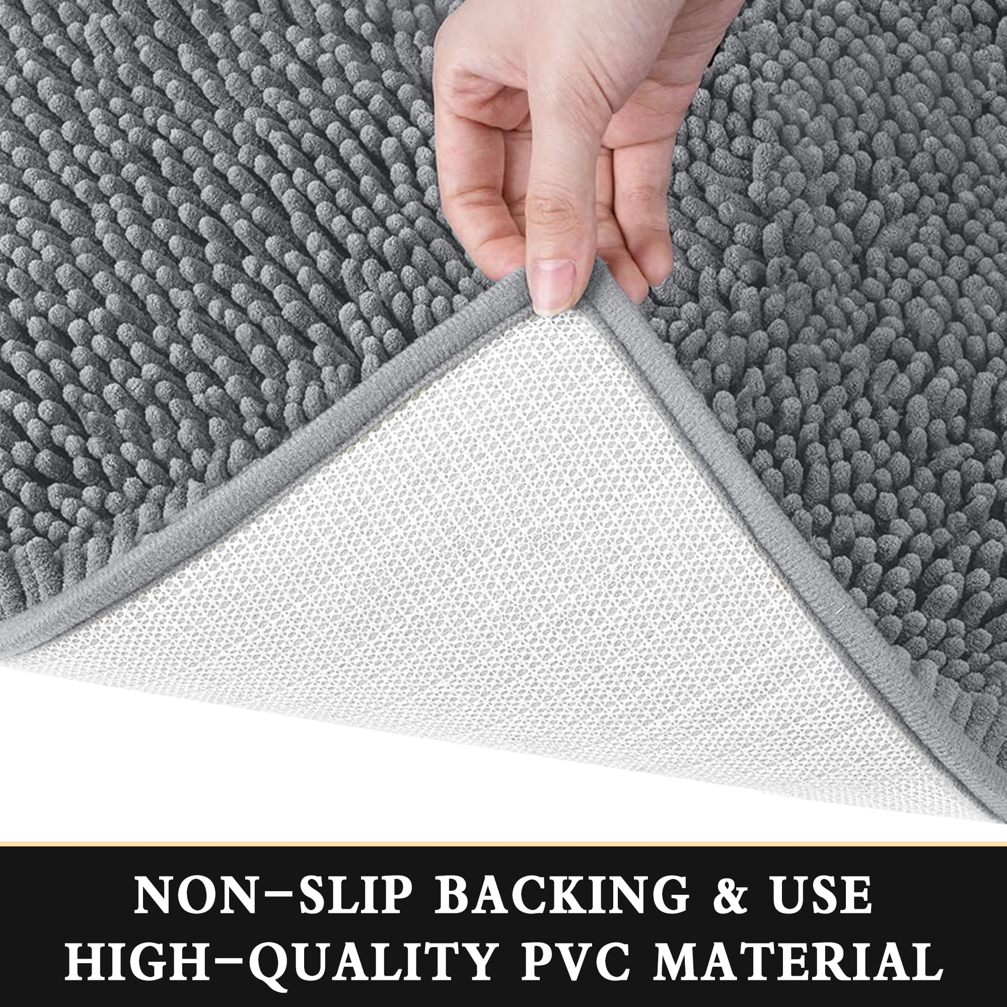Furrygo Gray Chenille Bathroom Rugs, Thick Soft Absorbent Bath Rugs, Machine Washable Bath Mats for Bathroom Floor, Tub and Shower