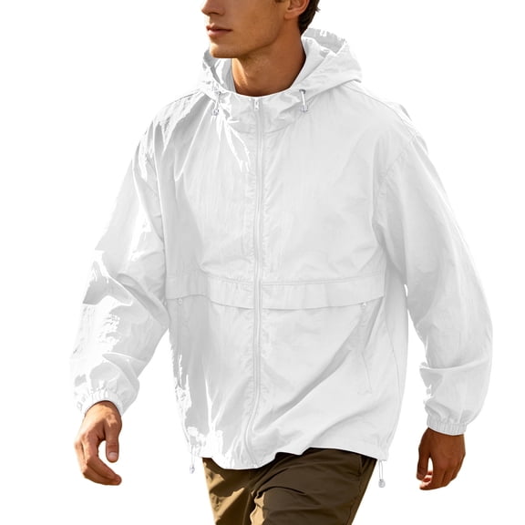 Squevariel Men Plus Size Solid Color Hoodie Jacket Lightweight Zipper Sun Protection Outwear Outdoors Long Sleeve Casual Loose Coat with Pockets