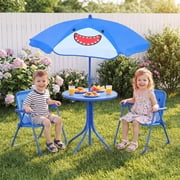 Infans Kids Picnic Table, Outdoor Table&Chair Set, 2 Folding Chairs&Adjustable Umbrella