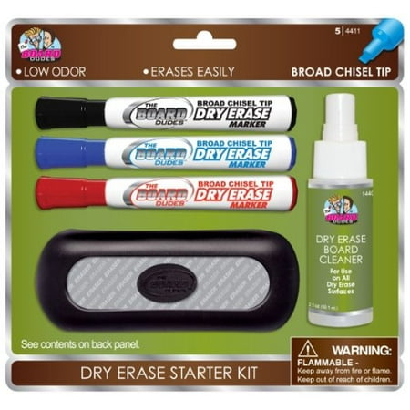 Board Dudes Dry Erase Value Pack with 3 Markers Cleaner Eraser (DDP03), 3 Broad Tip Markers By The Board Dudes Ship from
