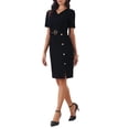 thumbnail image 2 of INSPIRE CHIC Women's Sheath Dress with Belted Button Decor Short Sleeve 2026 Pencil Dress S Black, 2 of 5