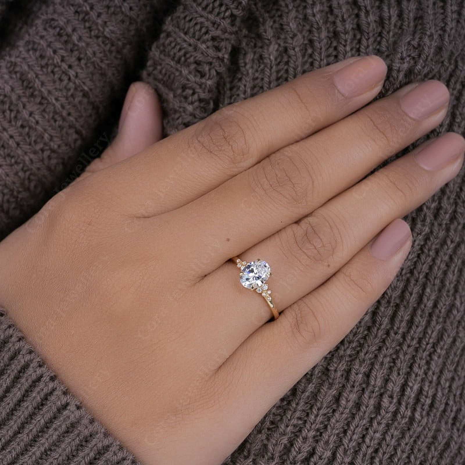 Cora Jewellery 1.32CT Snow Drift style Oval Moisanite Engagement Ring For Women, 14K Yellow Gold
