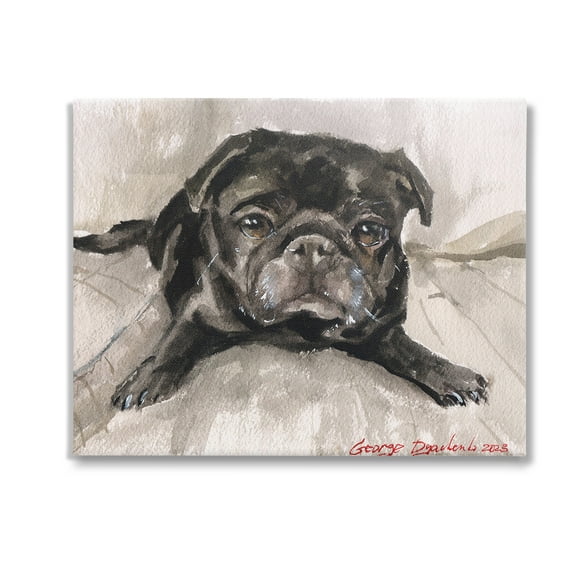 Stupell Industries Cozy Pug Relaxing Animals & Insects Painting Gallery Wrapped Canvas Art Print Wall Art, 20 x 16