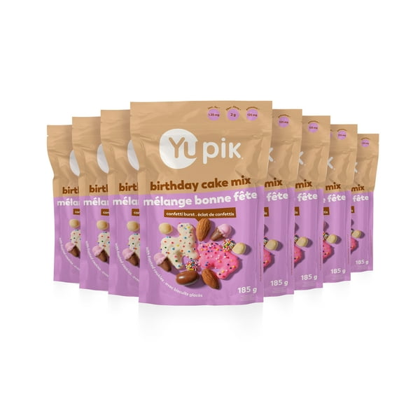 Yupik Birthday Cake Mix, Sweet Snacks, Festive Blend with Sprinkle Sugar Cookies, Shortbread, Chocolate Almonds, Chocolate Confetti Bites, Happy Birthday Party Treat, Unique Snacks, 8 Count, 185 g