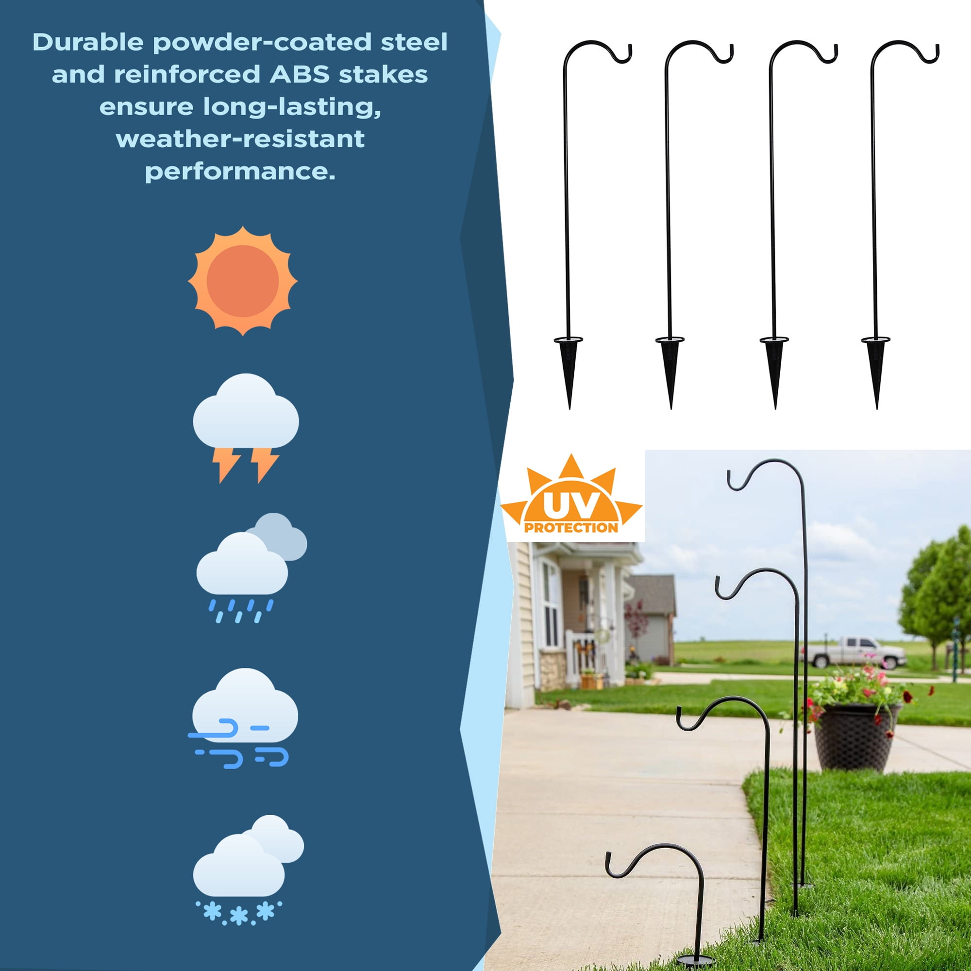 Natures Shepherds Hooks – 4 Adjustable Outdoor Poles for Bird Feeders, Lanterns & Plants