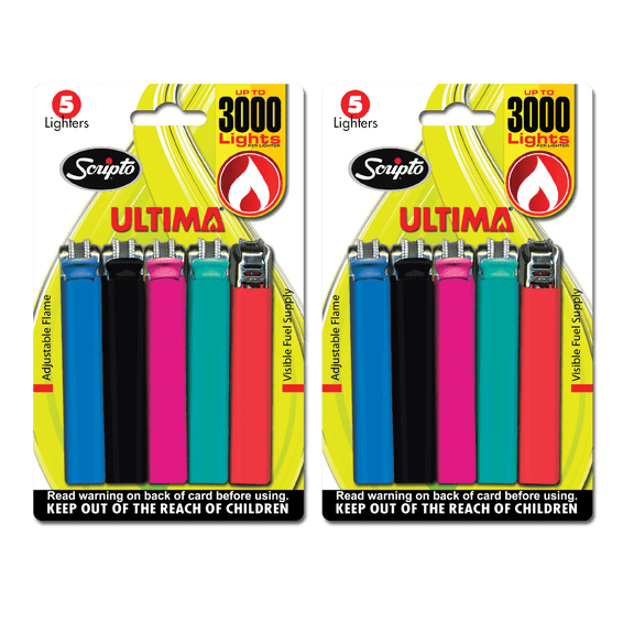 Scripto Ultima Premium Pocket Lighters 10-Pack, with 5 Assorted Colors