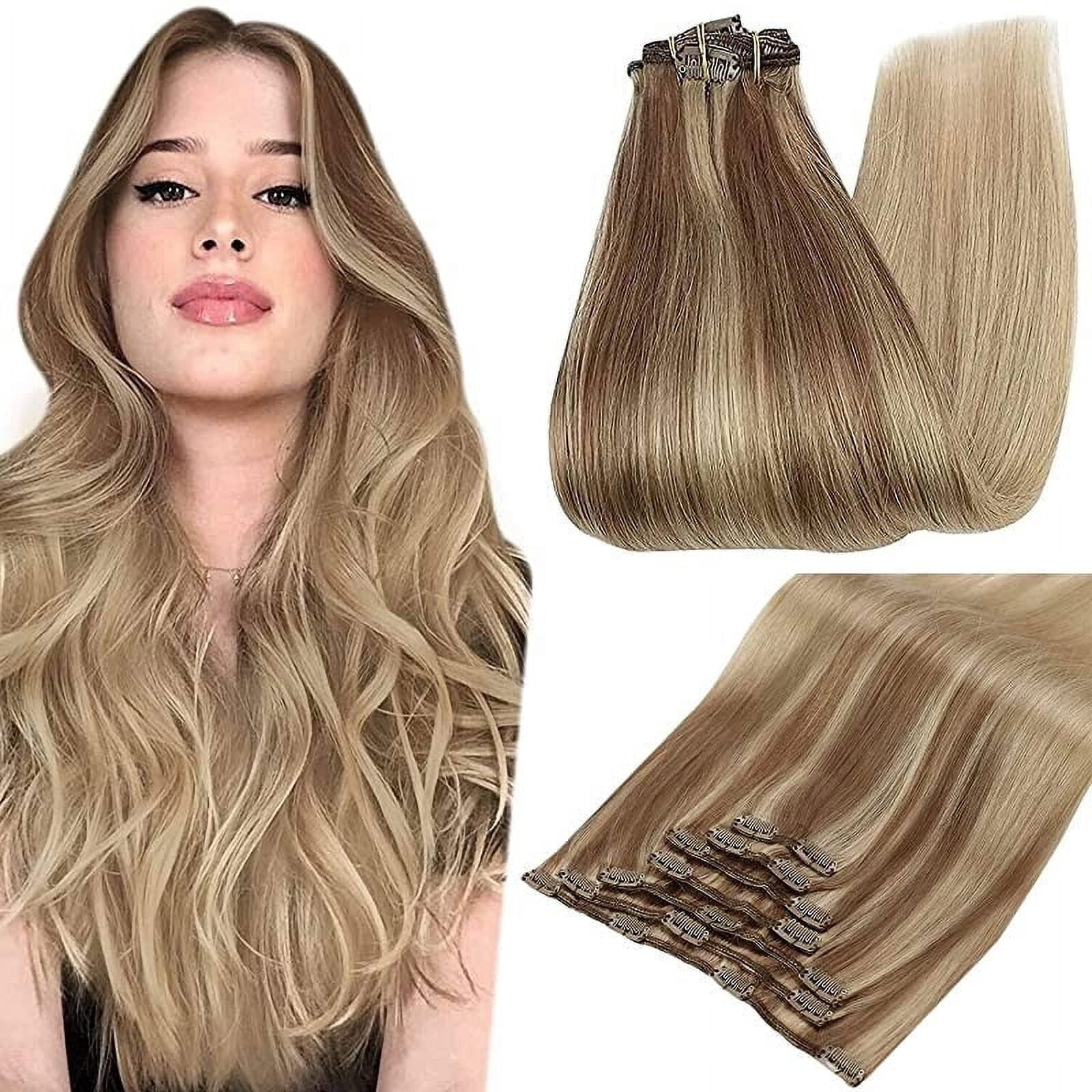 Real Human Hair Clip-In Extensions 20 Inch 120g 7pc Double Weft Amazon.com : Clip ins Human Hair Extensions 20inch 120g 7Pcs  main image 2