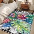 thumbnail image 4 of Tropical Plant Area Rugs 4'x6', Washable Small Throw Rugs for Office Bathroom, Summer Watercolor Botanical Palm Leaf Plaid Indoor Outdoor Rug Non-Slip Low Pile Carpet Runner Reversible Floor Mats, 4 of 8